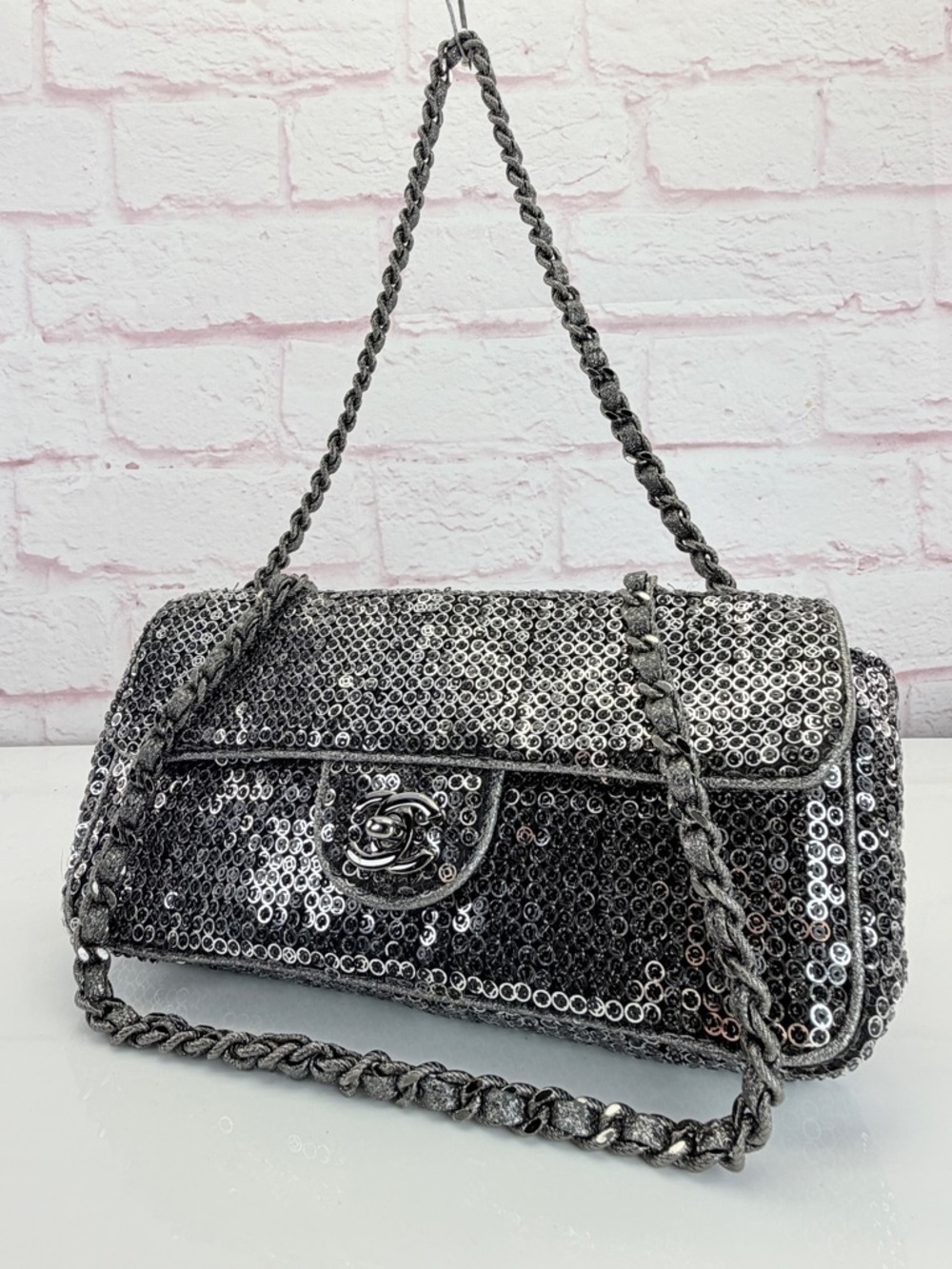 Chanel Sequin East West Chain Flap Shoulder Bag